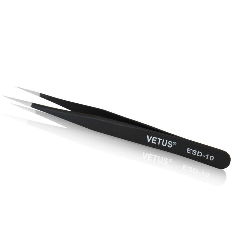 Vetus Anti-static SMD Black Tweezer Non-magnetic Stainless Steel Pointed Tip ESD-10 - Image 1